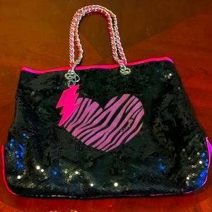 Gently used Betsey Johnson (Betseyville,) sequined tote with chain straps
